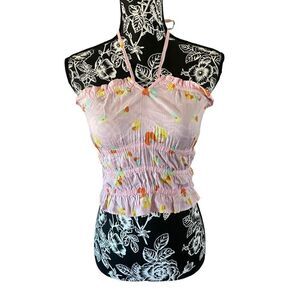 Bp Floral Halter Top Ruffle Trim Coquette Summer Beach